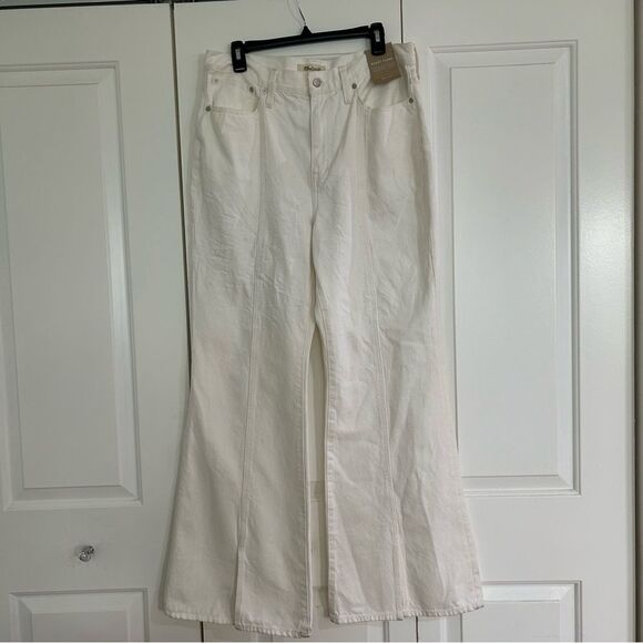 NWT Madewell Baggy Flare Jeans Front Slit Edition High Rise White Sz 31 - Picture 4 of 16